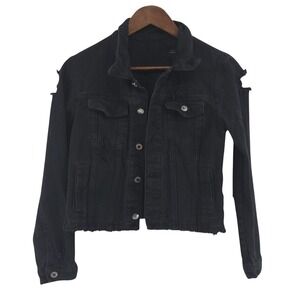 Levis Jacket Size Small Trucker Distressed Black Jean Denim Button Thrashed